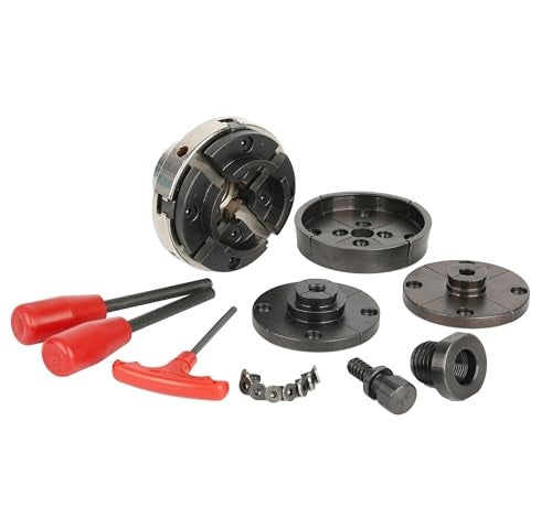 VINWOX SCR4-4NV-SET 4" Wood Lathe Scroll Chuck Set, 4-Jaw Self-Centering Chuck-Set, with Nickle electric Coating Body & 1"x8TPI thread & 3/4"x16TPI Adapter - Image 1