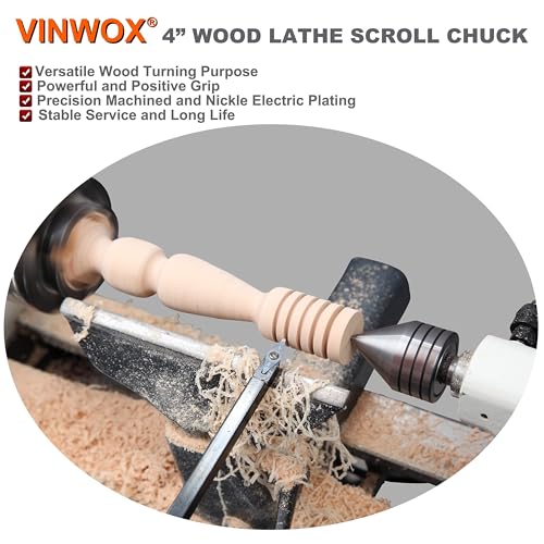 VINWOX SCR4-4NV-SET 4" Wood Lathe Scroll Chuck Set, 4-Jaw Self-Centering Chuck-Set, with Nickle electric Coating Body & 1"x8TPI thread & 3/4"x16TPI Adapter - Image 4
