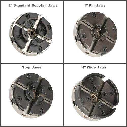 VINWOX SCR4-4NV-SET 4" Wood Lathe Scroll Chuck Set, 4-Jaw Self-Centering Chuck-Set, with Nickle electric Coating Body & 1"x8TPI thread & 3/4"x16TPI Adapter - Image 5