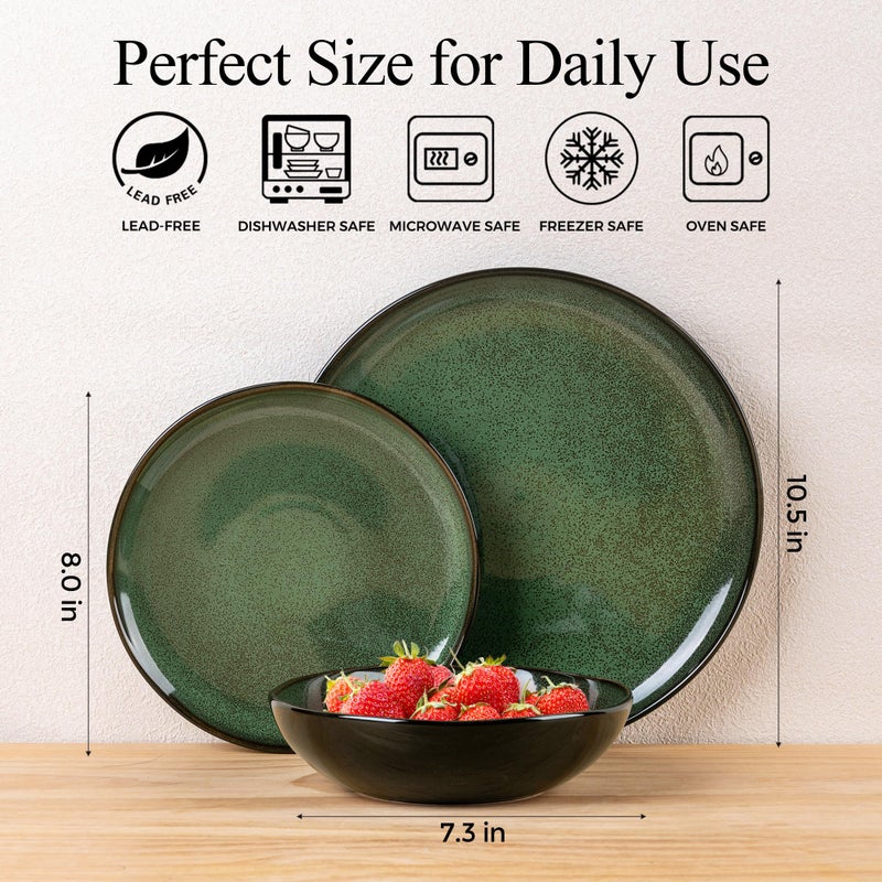 LeRatio Ceramic Dinnerware Sets for 4,Wavy Reactive Glaze Stoneware Plates and Bowls Sets,Highly Scratch Resistant | Dishwasher & Microwave,Oven Safe Dishes Set(12PCS) - Image 2