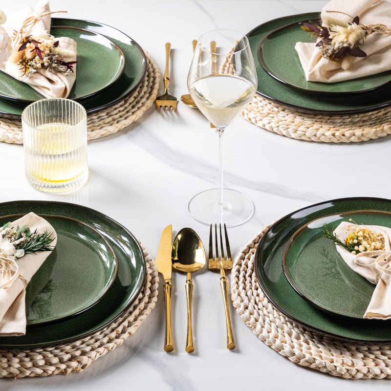 LeRatio Ceramic Dinnerware Sets for 4,Wavy Reactive Glaze Stoneware Plates and Bowls Sets,Highly Scratch Resistant | Dishwasher & Microwave,Oven Safe Dishes Set(12PCS) - Image 5