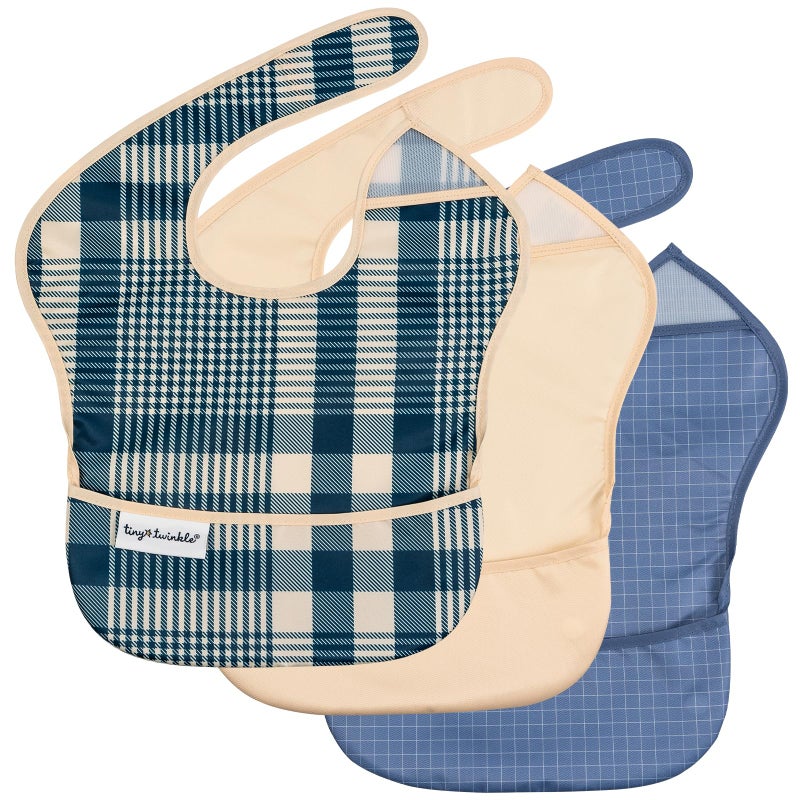 Tiny Twinkle MessProof Baby Bibs for Eating Waterproof Wipeable Toddler Bibs with CatchAll Pocket Feeding Bibs for Girls Boys3 PackGinghamGrid - Image 2