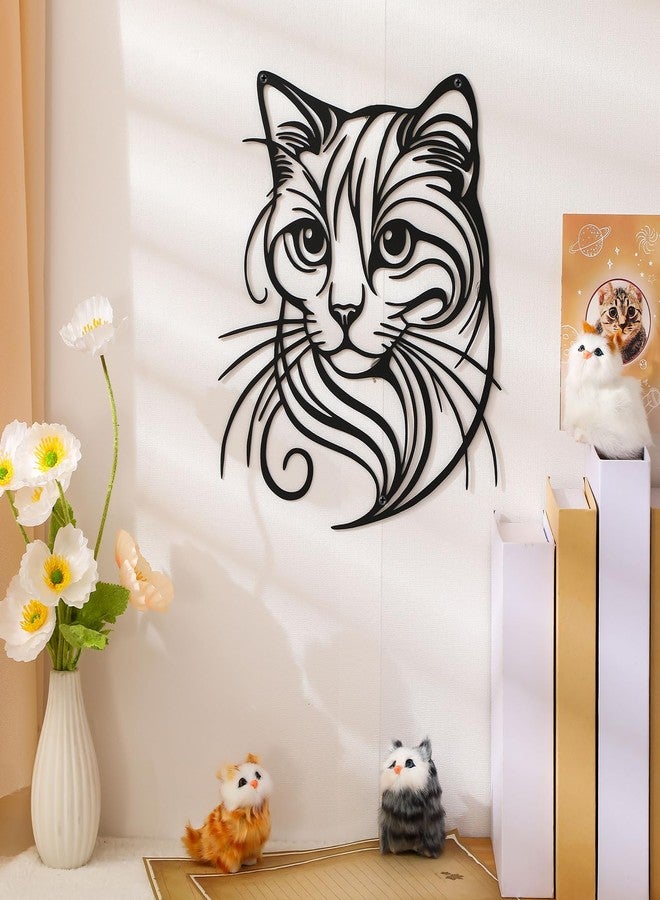 Otoolling Cat Tree Wall Art Silhouette Black Cat Wall Decor Metal Geometric Animal Art for Living Room Above TV Home Decoration, 10.2 x 10 Inch (Cute) - Image 1