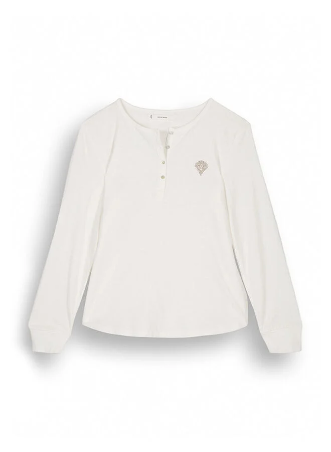 women'secret Ivory 100% Cotton Long-Sleeved T-Shirt