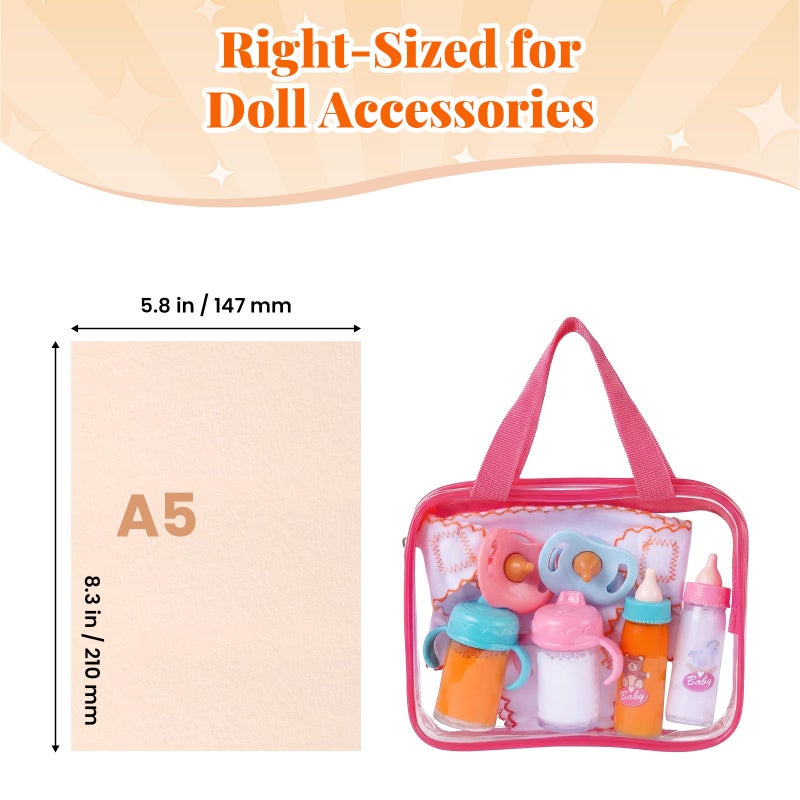 BABESIDE Baby Doll Accessories â€“ 9 Pcs Feeding Set with Magic Bottles, Pacifiers, Bibs, Diapers & Carry Bag, Pretend Play Kit for 12â€“15 Inch Dolls - Image 2