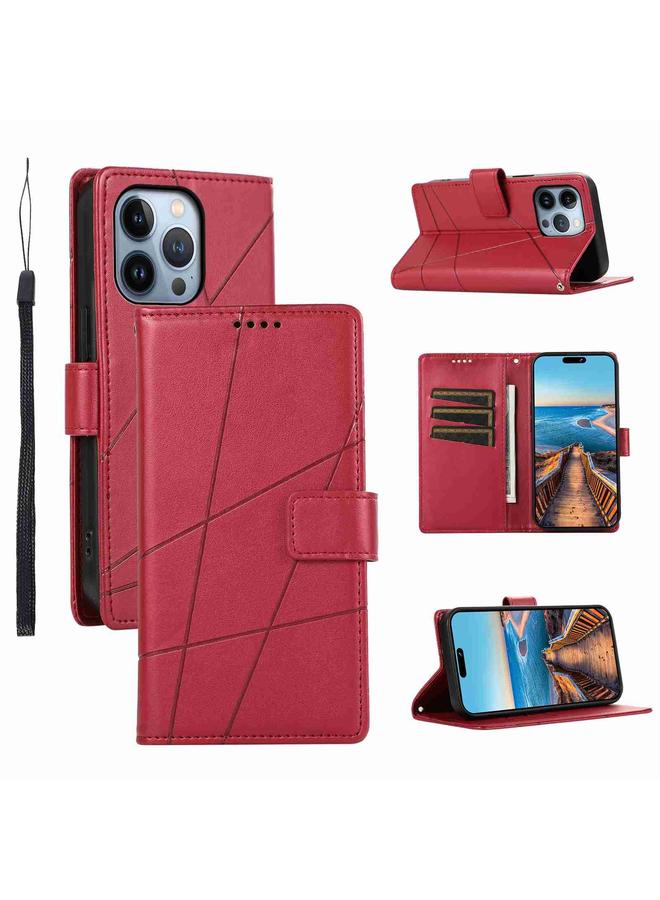 The Bros Case For iPhone 13 Pro PU Genuine Leather Texture Embossed Line Phone Case 