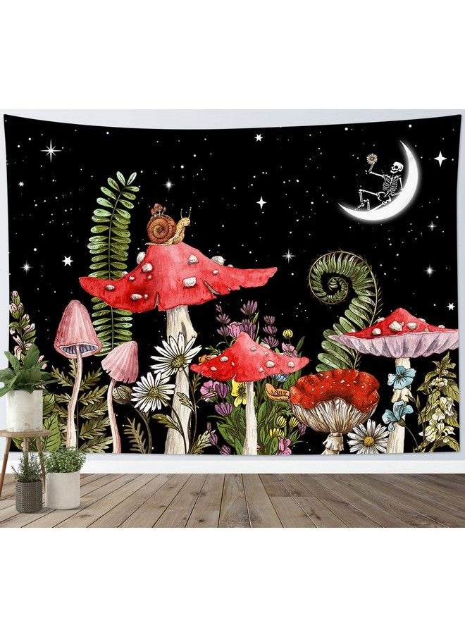 LB Mushroom Tapestry Flower And Leaves On Starry Night Sky Wall Tapestry For Bedroom Nature Moon Plant Wall Hanging Tapestry Fantasy Wall Art For Living Room Dorm Home Decor 60 X 40 Inches  - Image 4