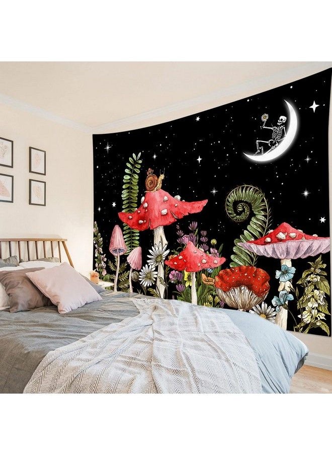 LB Mushroom Tapestry Flower And Leaves On Starry Night Sky Wall Tapestry For Bedroom Nature Moon Plant Wall Hanging Tapestry Fantasy Wall Art For Living Room Dorm Home Decor 60 X 40 Inches  - Image 3