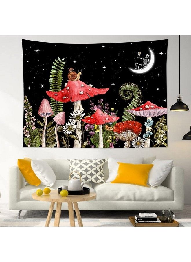 LB Mushroom Tapestry Flower And Leaves On Starry Night Sky Wall Tapestry For Bedroom Nature Moon Plant Wall Hanging Tapestry Fantasy Wall Art For Living Room Dorm Home Decor 60 X 40 Inches  - Image 2