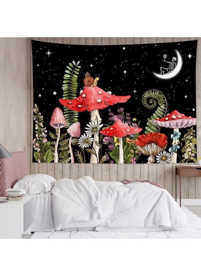 LB Mushroom Tapestry Flower And Leaves On Starry Night Sky Wall Tapestry For Bedroom Nature Moon Plant Wall Hanging Tapestry Fantasy Wall Art For Living Room Dorm Home Decor 60 X 40 Inches  - Image 5