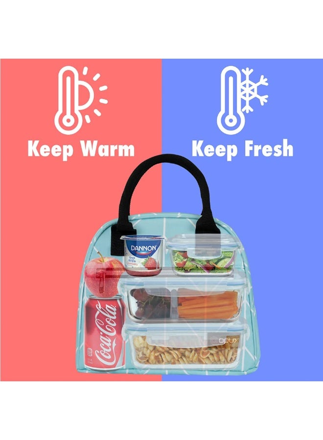opux Insulated Lunch Box Women, Lunch Bag Tote Girls Kids Teen Adult, Cute Soft Lunch Cooler Container Work School, Reusable Thermal Food Meal Prep Organizer Lunch Pail Travel Beach, Teal Chevron - Image 2