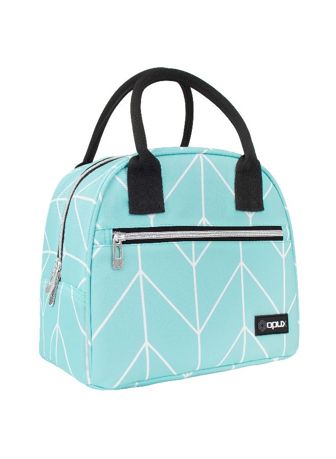 opux Insulated Lunch Box Women, Lunch Bag Tote Girls Kids Teen Adult, Cute Soft Lunch Cooler Container Work School, Reusable Thermal Food Meal Prep Organizer Lunch Pail Travel Beach, Teal Chevron - Image 1