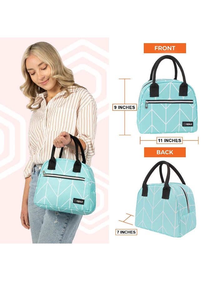 opux Insulated Lunch Box Women, Lunch Bag Tote Girls Kids Teen Adult, Cute Soft Lunch Cooler Container Work School, Reusable Thermal Food Meal Prep Organizer Lunch Pail Travel Beach, Teal Chevron - Image 3
