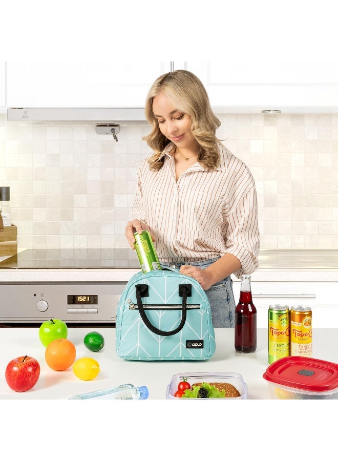 opux Insulated Lunch Box Women, Lunch Bag Tote Girls Kids Teen Adult, Cute Soft Lunch Cooler Container Work School, Reusable Thermal Food Meal Prep Organizer Lunch Pail Travel Beach, Teal Chevron - Image 4