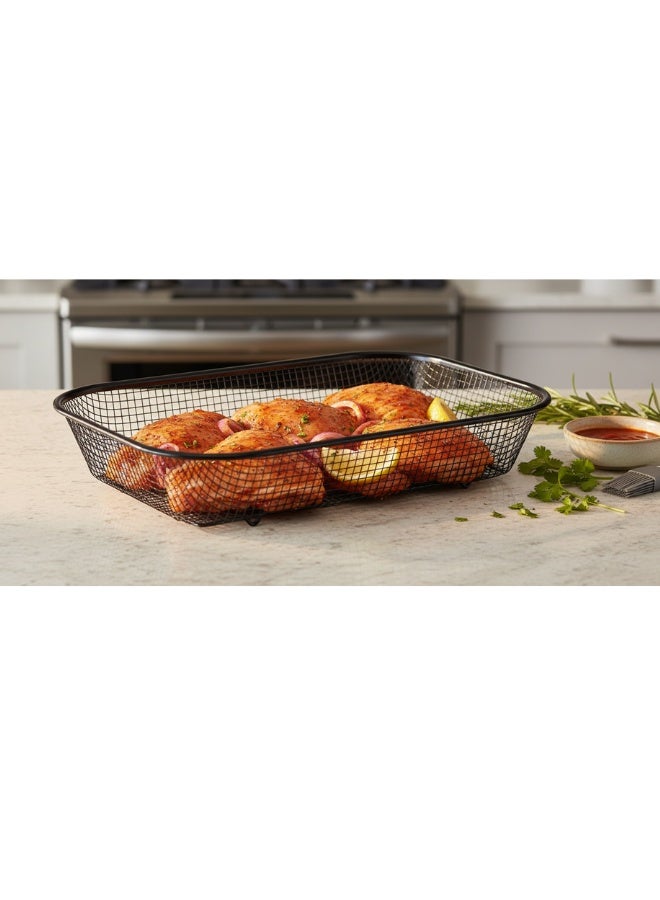 طقم سلال شواء من الفولاذ المقاوم للصدأ غير لاصق مكون من 3 قطع - مثالي للشواء، أو الفرن، أو المقلاة الهوائية - مثالي لشواء الخضار، والدجاج، واللحوم، والأسماك، والبطاطس، مع مقابض مريحة وتصميم طهي مقرمش. - Image 3