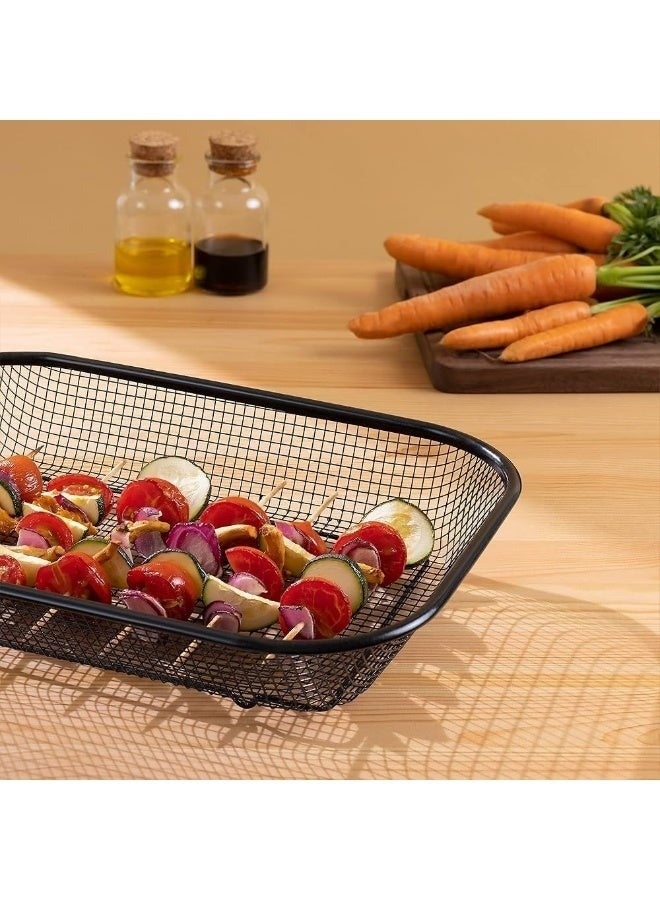 طقم سلال شواء من الفولاذ المقاوم للصدأ غير لاصق مكون من 3 قطع - مثالي للشواء، أو الفرن، أو المقلاة الهوائية - مثالي لشواء الخضار، والدجاج، واللحوم، والأسماك، والبطاطس، مع مقابض مريحة وتصميم طهي مقرمش. - Image 4