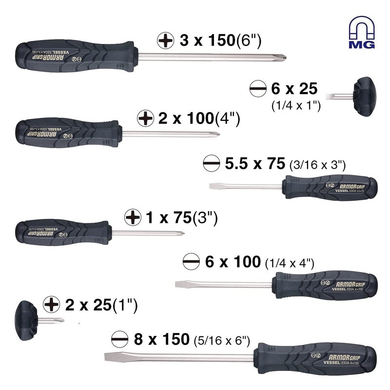 VESSEL ARMOR GRIP Screwdriver 8PC. Set (JISDRIVE) No.550A8PTU (Previous) - Image 3