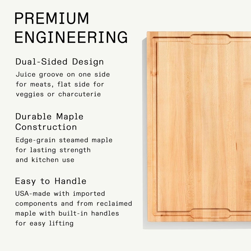 Madein Made In Cookware | Butcher Block | Maple Wood | Thick Charcuterie Board with Side Handles | Crafted in USA | 17.75x11.75" - Image 3
