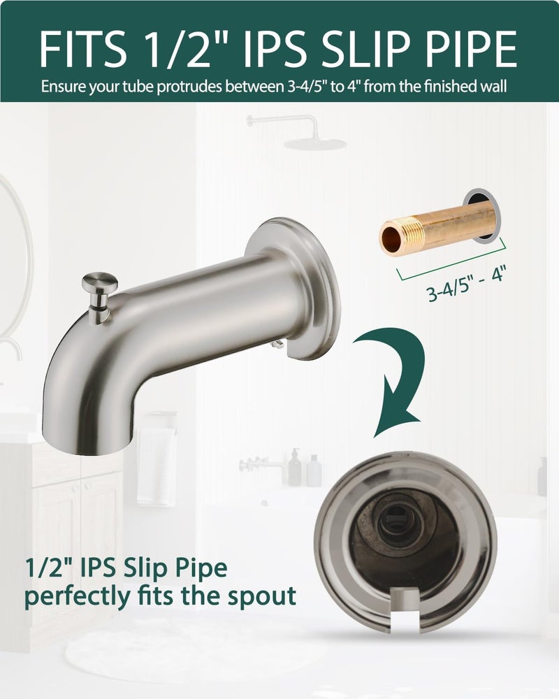 LOCALAND Extra Long Tub Spout with Diverter, Fits for 1/2" IPS Threads,Brushed Nickel - Image 2