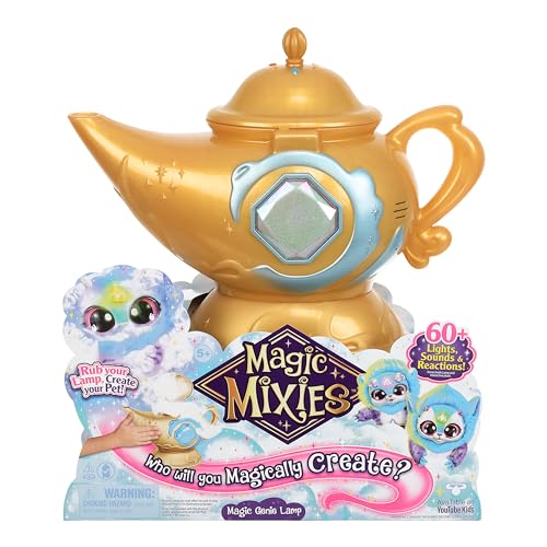 Magic Mixies Magic Genie Lamp with Interactive 8 Blue Plush Toy and 60 Sounds Reactions Unlock a Magic Ring and Reveal a Blue Genie from The Real Misting Lamp Gifts for Kids Ages 5 - Image 1