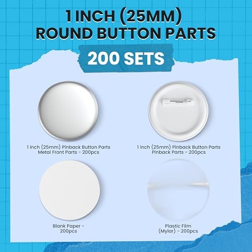 Nice2Have 200 Sets of Pinback Button Parts 1 inch (25mm) - Button Maker Supplies for Button Maker Machine - Image 2