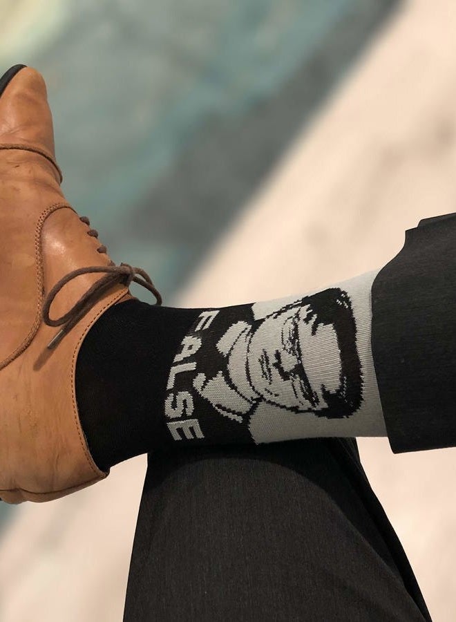 Balanced Co. Dwight Schrute Dress Socks Rainn Wilson Funny Socks Crazy Socks Casual Cotton Crew Socks, False Black/Gray, One size - Image 3