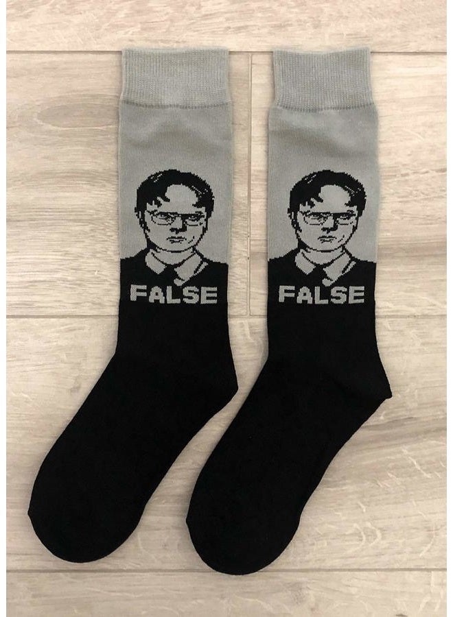 Balanced Co. Dwight Schrute Dress Socks Rainn Wilson Funny Socks Crazy Socks Casual Cotton Crew Socks, False Black/Gray, One size - Image 2