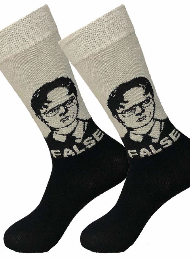 Balanced Co. Dwight Schrute Dress Socks Rainn Wilson Funny Socks Crazy Socks Casual Cotton Crew Socks, False Black/Gray, One size - Image 1