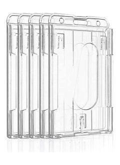KASTWAVE Card Protector, Vertical 2 Card Badge Holder Transparent Plastic ID Credit Card Protector with Thumb Slot, Rigid PC Transparent Material,10 Pack  - Image 1
