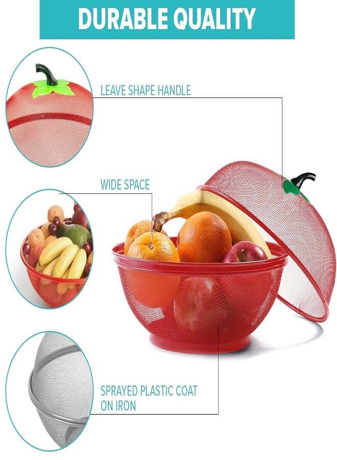 KIDLOOP سلة فواكه وخضراوات من كيدلوب بغطاء شبكي، سلة فواكه وخضراوات على شكل تفاحة للمطبخ، سلة فواكه بغطاء شبكي، سلة تخزين طعام واقية للفواكه والخضراوات (متعددة الألوان) - Image 4