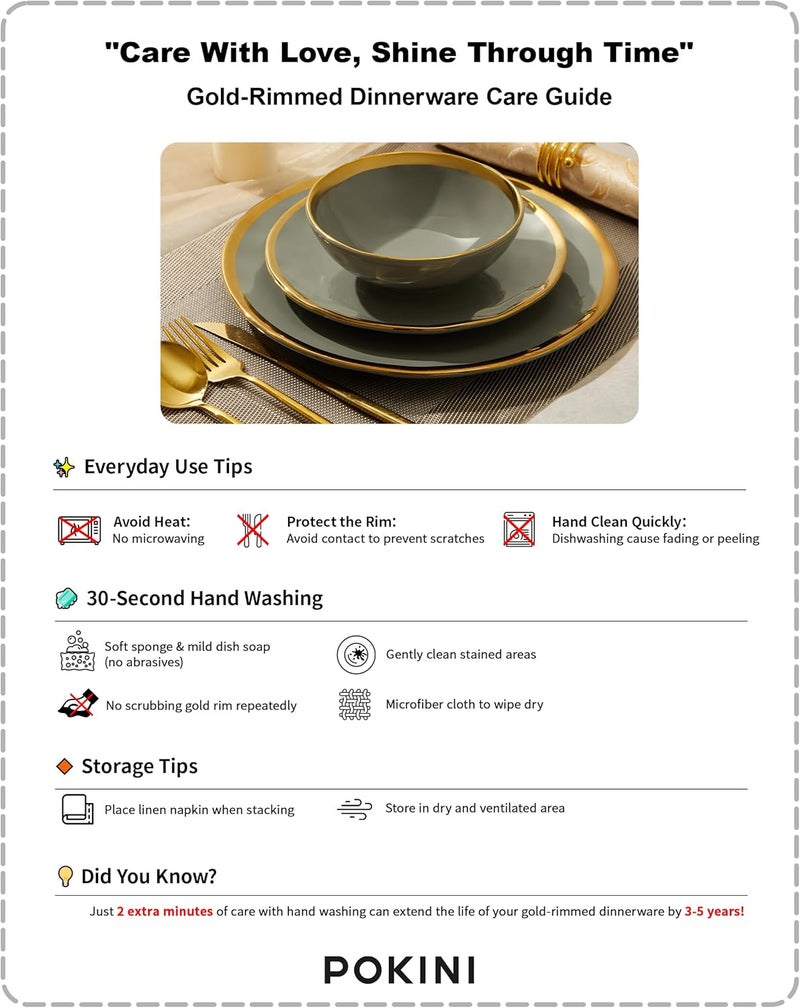 Pokini Porcelain Luxury Dinnerware Sets Modern Plates and Bowls Sets for 4 Highly Chip and Crack Resistant Grey and Gold Rim China Dishes Set for Wedding Anniversary - Image 4