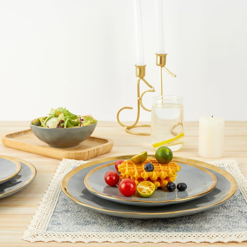 Pokini Porcelain Luxury Dinnerware Sets Modern Plates and Bowls Sets for 4 Highly Chip and Crack Resistant Grey and Gold Rim China Dishes Set for Wedding Anniversary - Image 5