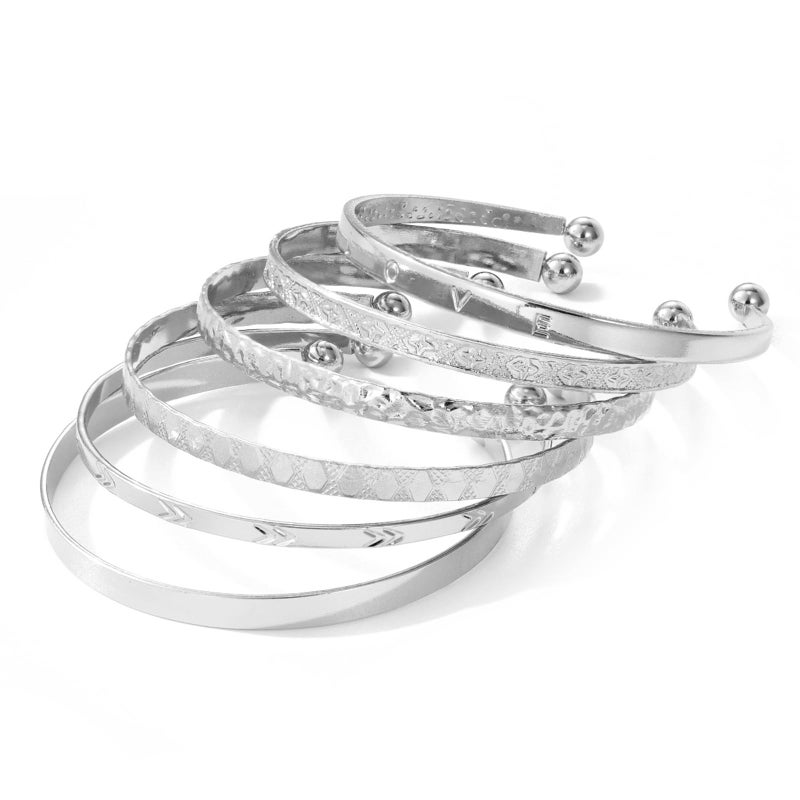 IFKM Silver Bangles Bracelets For Women, Silver Plated Multi Layer Stackable Cuff Bracelet Set, Trendy Elegance Charms Non Tarnish Minimalist Textured Boho Jewelry Gift for Women - Image 1