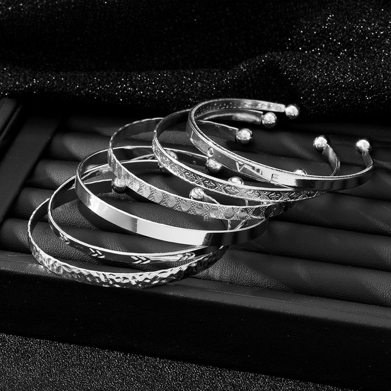 IFKM Silver Bangles Bracelets For Women, Silver Plated Multi Layer Stackable Cuff Bracelet Set, Trendy Elegance Charms Non Tarnish Minimalist Textured Boho Jewelry Gift for Women - Image 5