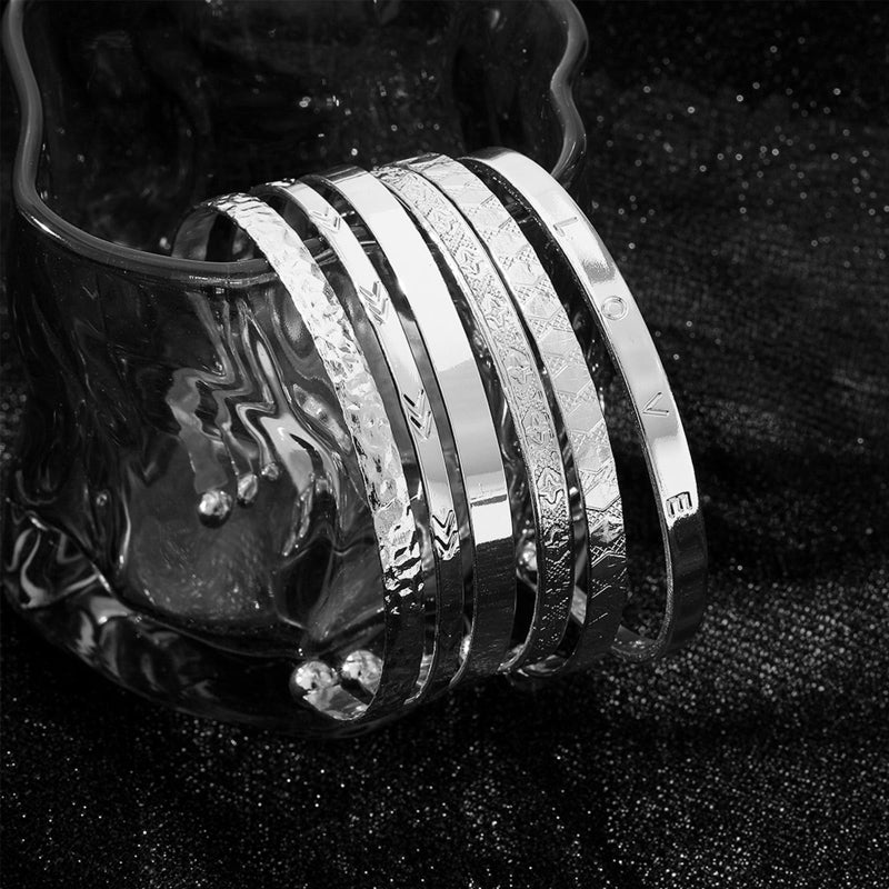 IFKM Silver Bangles Bracelets For Women, Silver Plated Multi Layer Stackable Cuff Bracelet Set, Trendy Elegance Charms Non Tarnish Minimalist Textured Boho Jewelry Gift for Women - Image 4