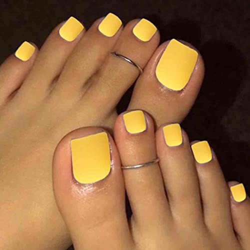 Outyua Solid Square Fake Toenails Matte Press on Toe Nails Yellow Short Acrylic False Toes Nails Artificial Beach Full Cover Toenail for Women 24 Pcs Sunshine - Image 5