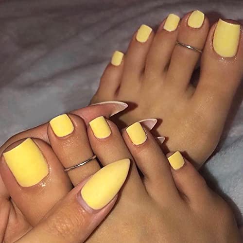 Outyua Solid Square Fake Toenails Matte Press on Toe Nails Yellow Short Acrylic False Toes Nails Artificial Beach Full Cover Toenail for Women 24 Pcs Sunshine - Image 2