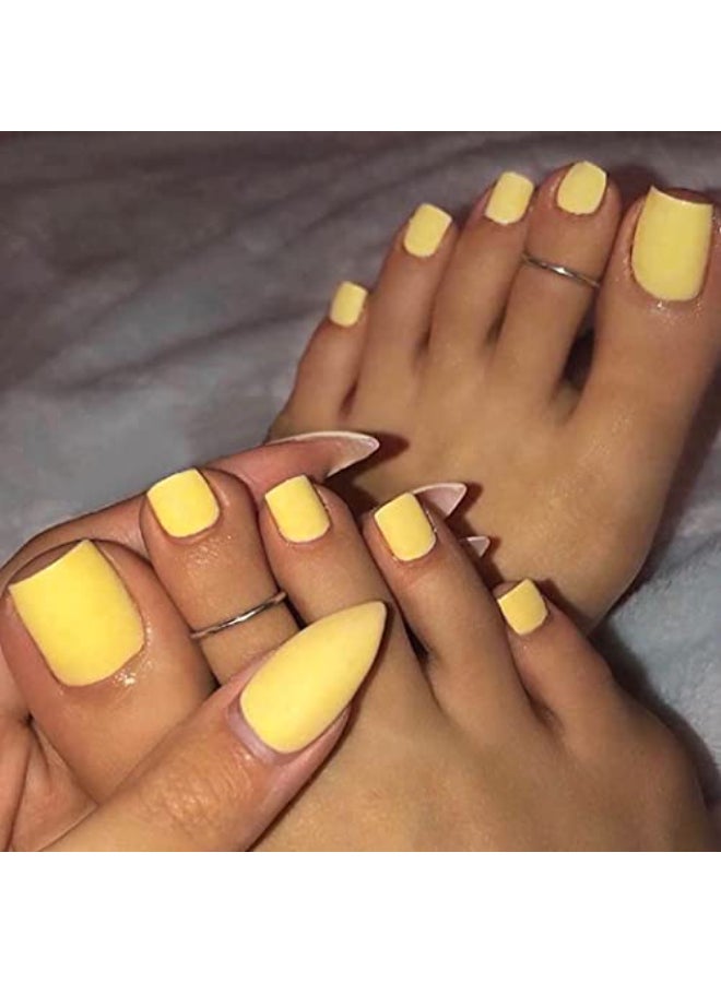 Outyua Solid Square Fake Toenails Matte Press on Toe Nails Yellow Short Acrylic False Toes Nails Artificial Beach Full Cover Toenail for Women 24 Pcs Sunshine - Image 1