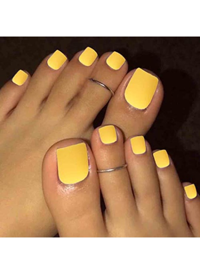 Outyua Solid Square Fake Toenails Matte Press on Toe Nails Yellow Short Acrylic False Toes Nails Artificial Beach Full Cover Toenail for Women 24 Pcs Sunshine - Image 4