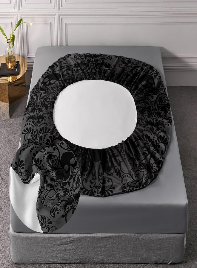 AILONEN Black Skull Fitted Sheet Set Twin XL Size,Floral Flower Gothic Skull Bed Sheet Set for Bedroom Decor,3 Pieces Boho Tree of Life Sheet Set,1 Fitted Sheet with 2 Pillowcases - Image 5
