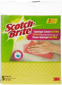 Scotch  مناديل إسفنجية متعددة الأغراض من سكوتش برايت ألترا، 5 وحدات/عبوة | تمتص أي سائل بسرعة | تُمسح مثل القماش، وتمتص مثل الإسفنج | قطعة قماش للمطبخ | قطعة قماش للتنظيف | قطعة قماش إسفنجية  - Image 1