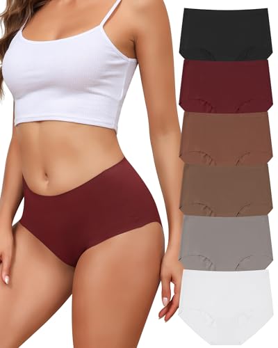 LEVAO Women's High Waisted Seamless Underwear No Show Full Coverage Briefs Stretchy Invisible Panties Cheeky Pack of 6 - Image 1