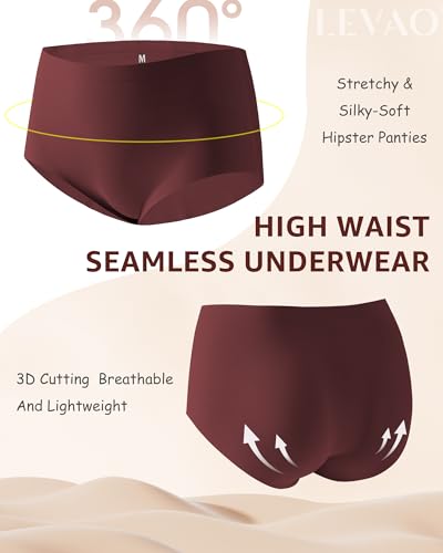 LEVAO Women's High Waisted Seamless Underwear No Show Full Coverage Briefs Stretchy Invisible Panties Cheeky Pack of 6 - Image 4