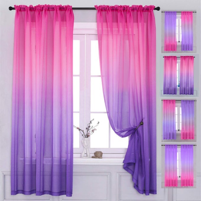 2 PANEL SETS BEDROOM CURTAINS 84 INCH LENGTH SHEER CURTAIN PINK PURPLE OMBRE CURTAINS ROD POCKET DRAPES FOR GIRLS LIVING ROOM MERMAID BEDROOM NURSERY KID WINDOW DECORPINK PURPLE 40X84
