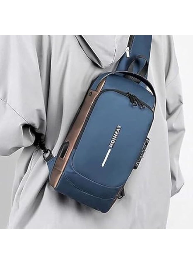 حقيبة ظهر صدرية عملية مزودة بمنفذ شحن USB، تصميم مضاد للسرقة، حقيبة كتف مقاومة للماء، جيوب متعددة، قفل آمن بكلمة مرور، مناسبة للسفر والعمل والاستخدام اليومي، حل تخزين عملي وصغير الحجم. - Image 2
