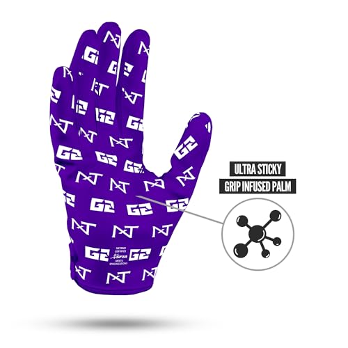 NXT NXTRND Nxtrnd G2 Pro Football Gloves Mens Ultra Sticky Elite Receiver Gloves Purple Small - Image 3