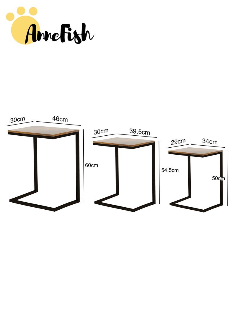 آن فش مجموعة طاولات خدمة القهوة على شكل حرف C من 3 قطع، طاولة جانبية للأريكة، طاولة نهائية للمنزل وغرفة المعيشة وغرفة النوم وطاولة قهوة صغيرة وطاولة أريكة بإطار معدني سهل التجميع - Image 4
