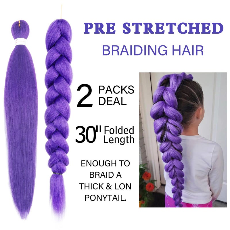Beyond Beauty Long Purple Braiding Hair 30 Inch, Pre Stretched Synthetic Braiding hair for Braids,2 Packs Purple Extensions for Stage Party Halloween Costume Cosplay - Image 2