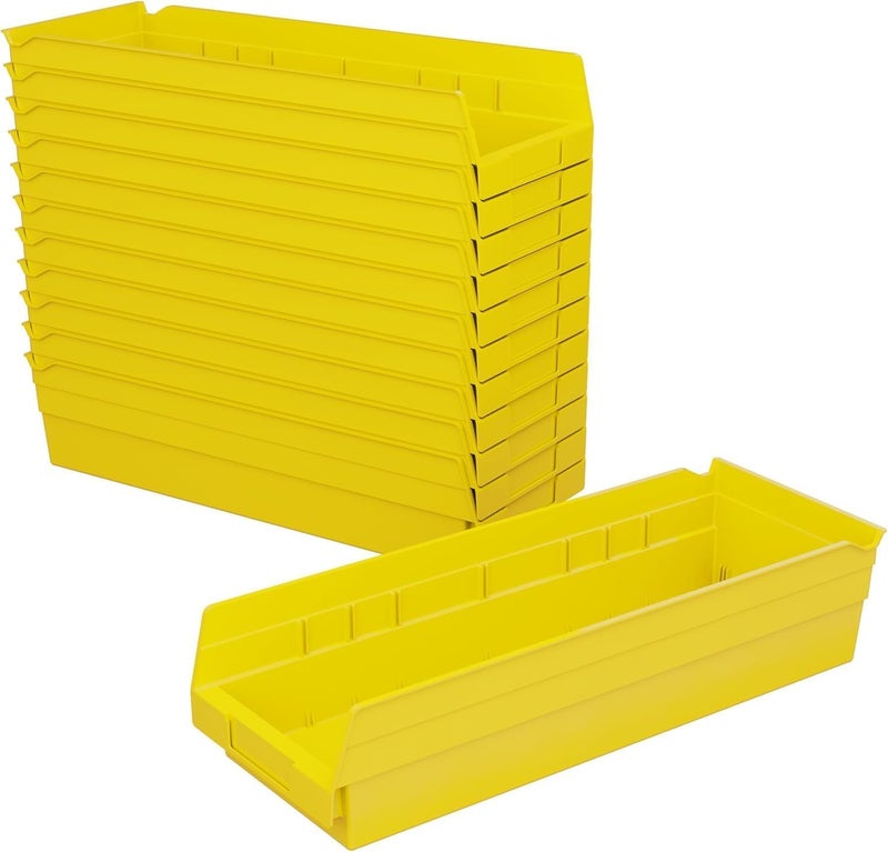 Akro-Mils 30138 Plastic Shelf Bins, Heavy Duty Storage Bins for Garage, Closet, and Drawer Organization, 18-Inch x 6-1/2-Inch x 4-Inch, Yellow, 12-Pack - Image 1