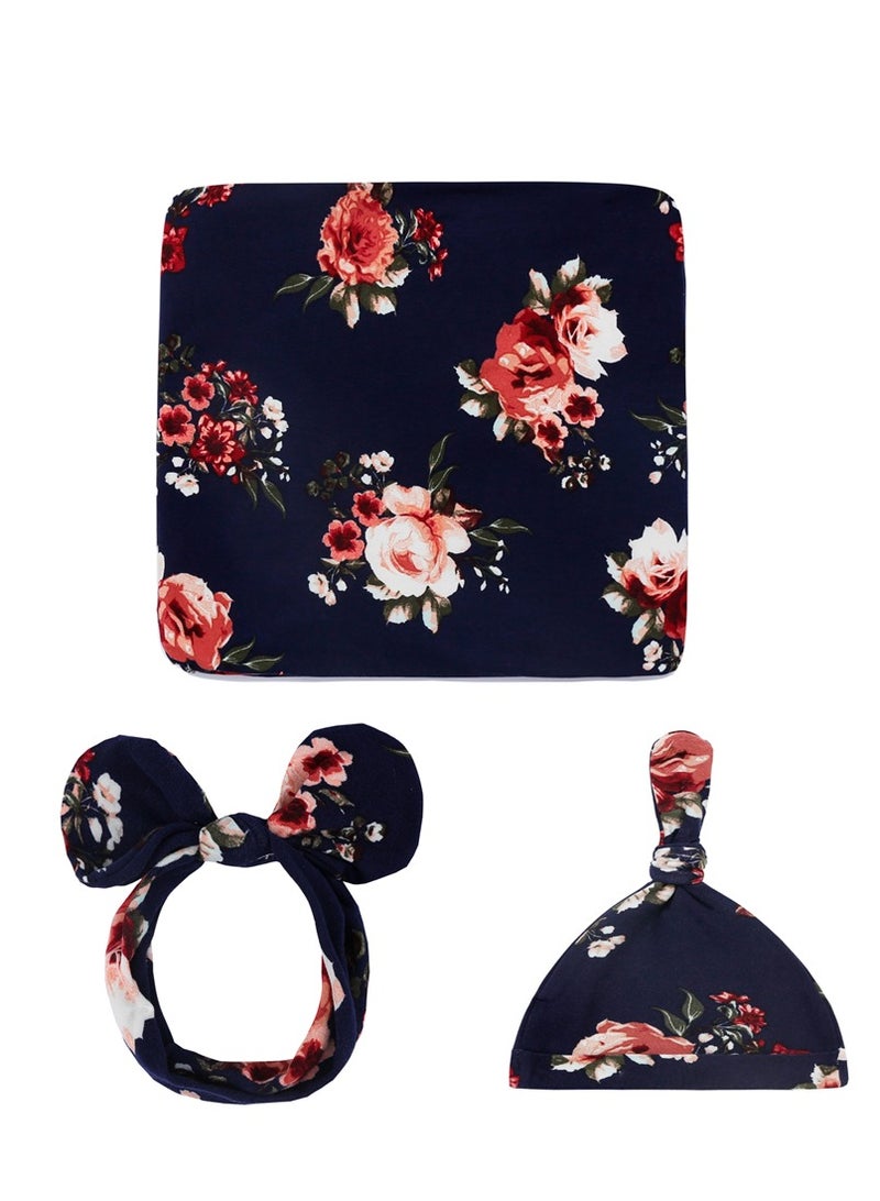 انسولار طفل حديث الولادة طباعة وشاح قبعة الجنين مع ثلاثة قطعة مجموعة - Image 1